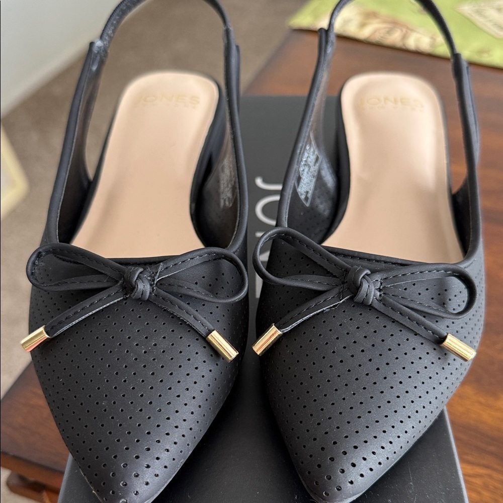 Jones New York Black Perforated Flats with Bow